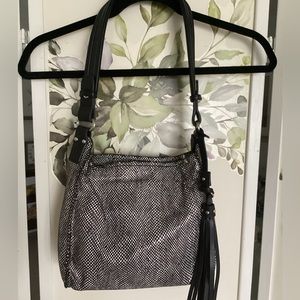 SONDRA ROBERTS shoulder bag boho Squared tassel bag black EUC